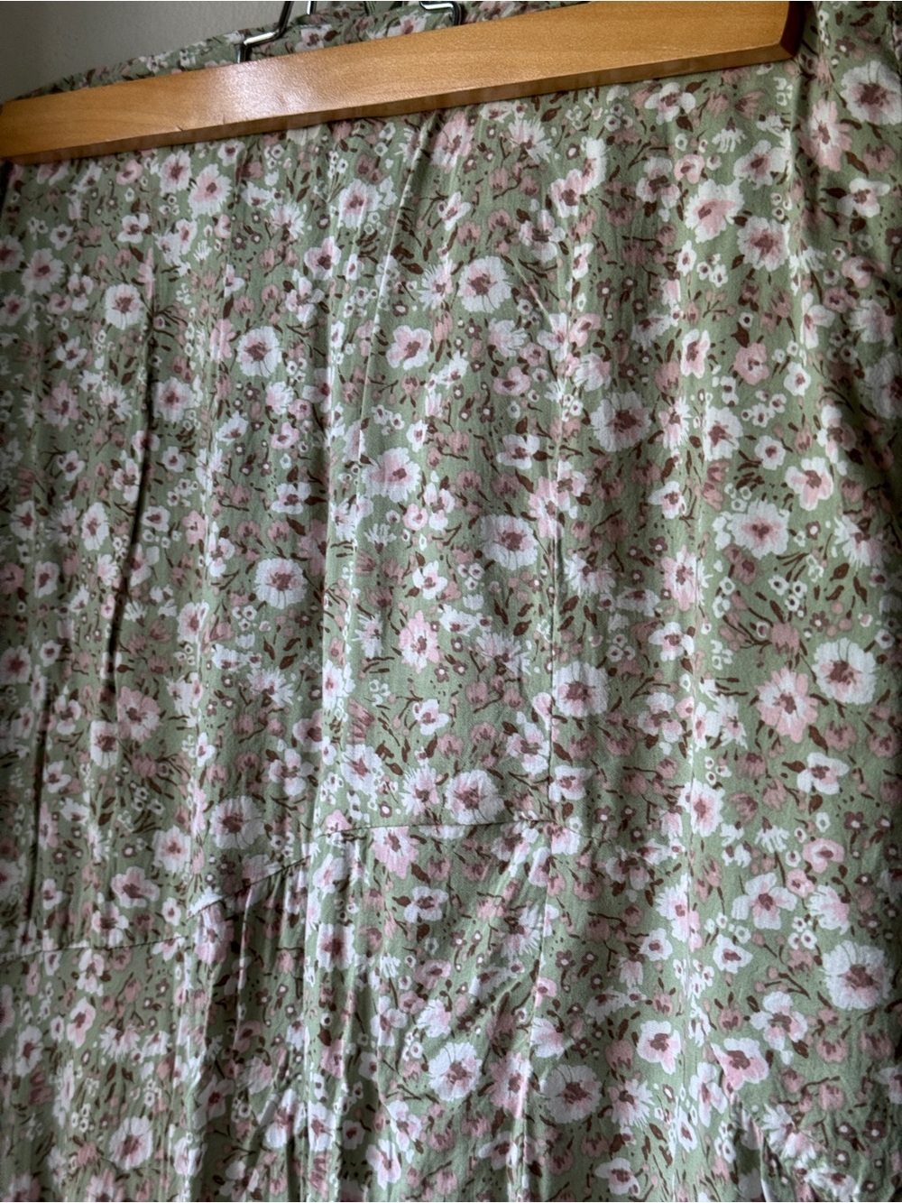 Altar'd State Sage Green Floral Tiered Maxi Skirt with Pink Blooms - Picture 3 of 5
